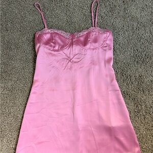 Forever 21 Pink Satin Lace-Trim Mini Dress